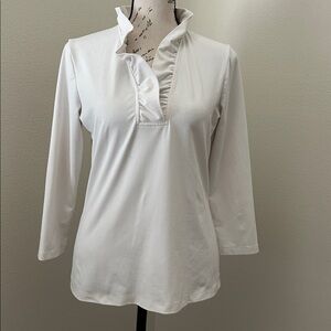 J.McLaughlin White Ruffled Neck Blouse